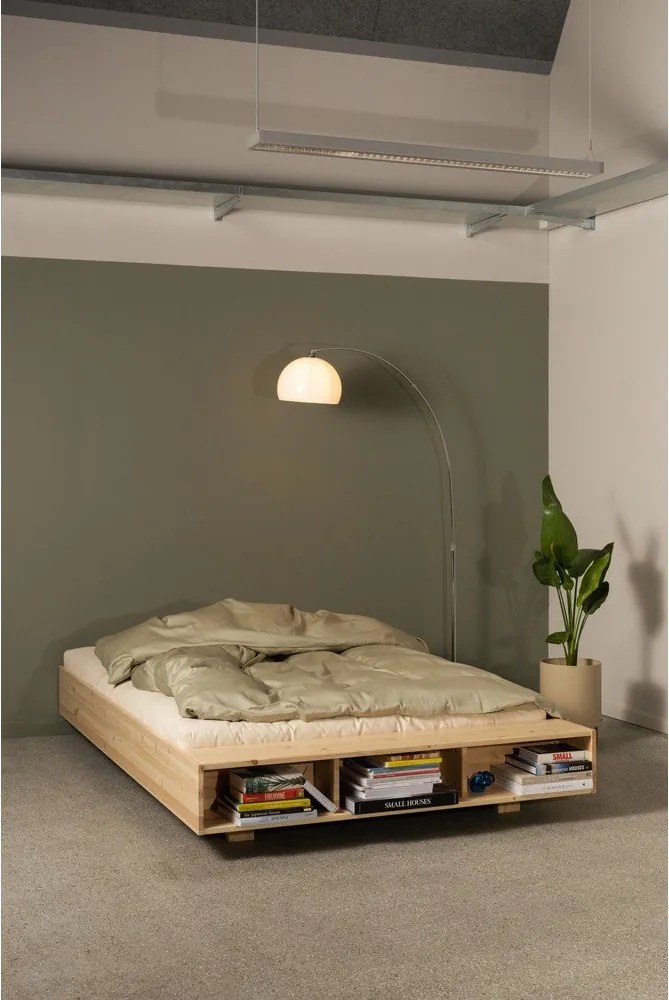 Letto matrimoniale di colore naturale in pino massiccio con rete inclusa 160x200 cm Merge – Karup Design