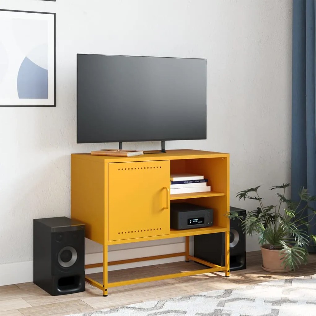 Mobile tv giallo senape 68x39x60,5 cm in acciaio