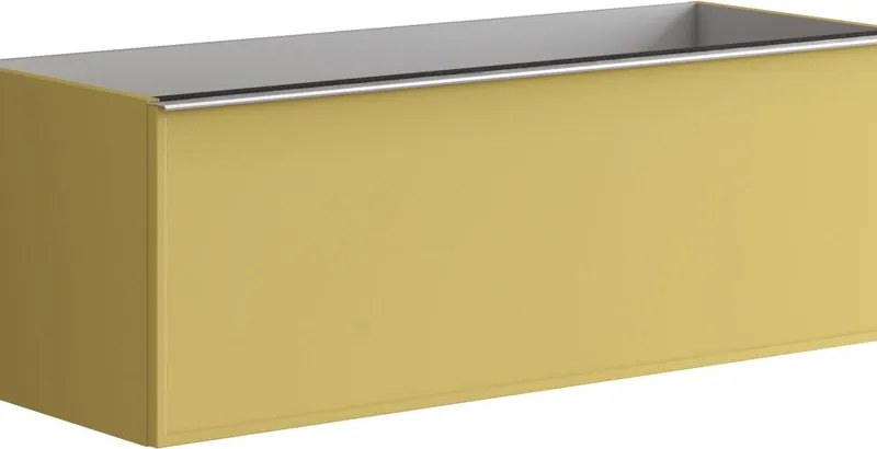 Mobile da bagno sospeso sotto lavabo Pixel frame 2 cassetti L 120 x H 40 x P 45.5 cm giallo laccato opaco, con maniglia alluminio brillante