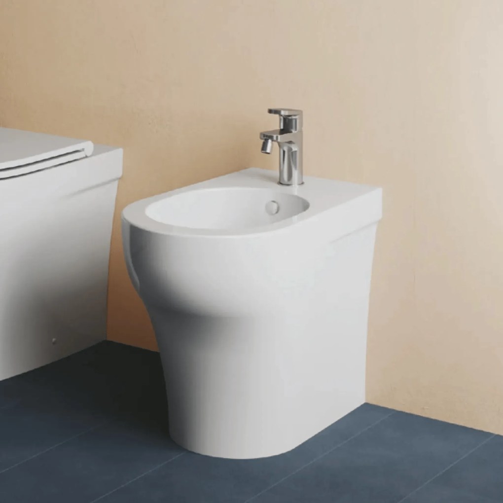 Bidet a Terra Azzurra Ceramica Filo Muro Bianco Lucido "Pratica"