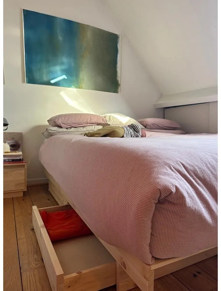 Letto matrimoniale in legno di pino con contenitore con griglia color naturale 180x200 cm Kanso - Karup Design