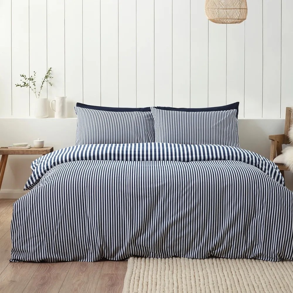 Set copripiumino e federa blu scuro in flanella per letto matrimoniale 200x200 cm Stripe – Catherine Lansfield