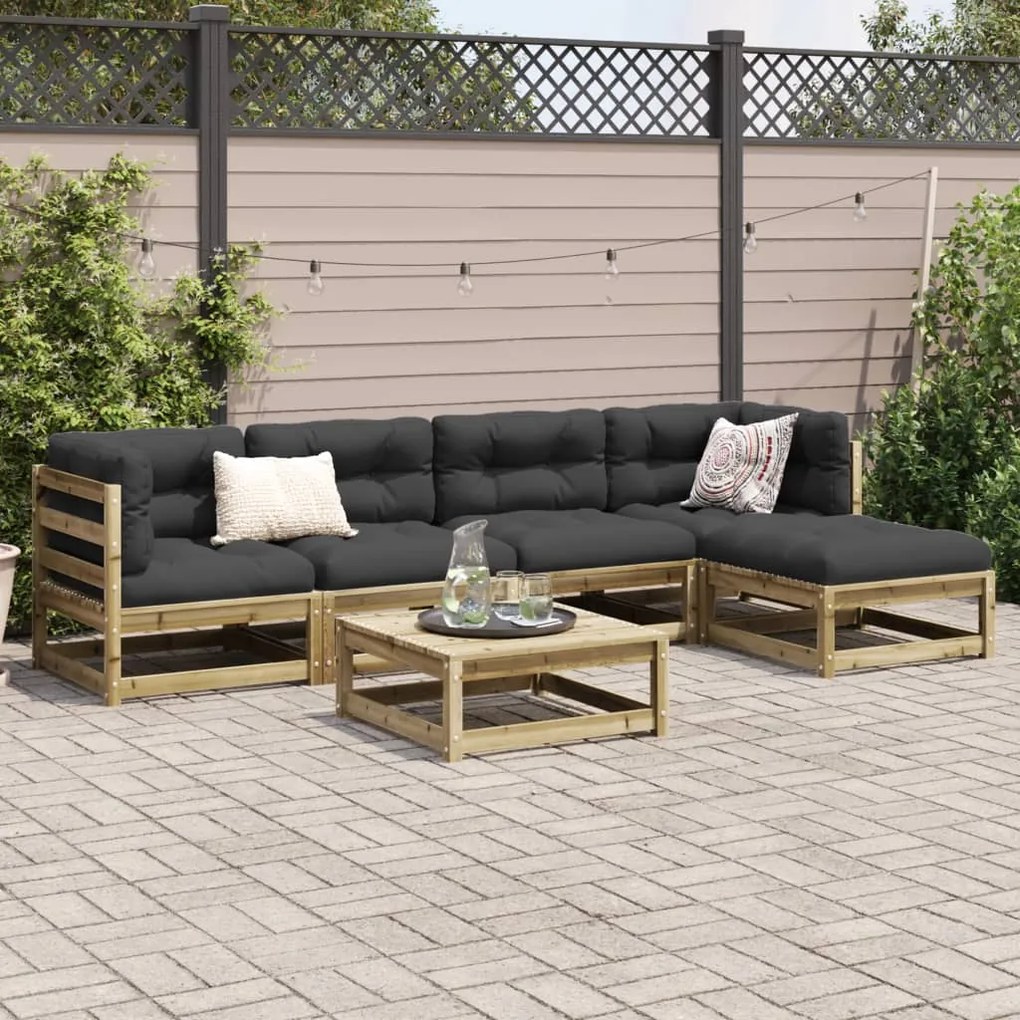 Set divani da giardino 6pz con cuscini legno impregnato di pino