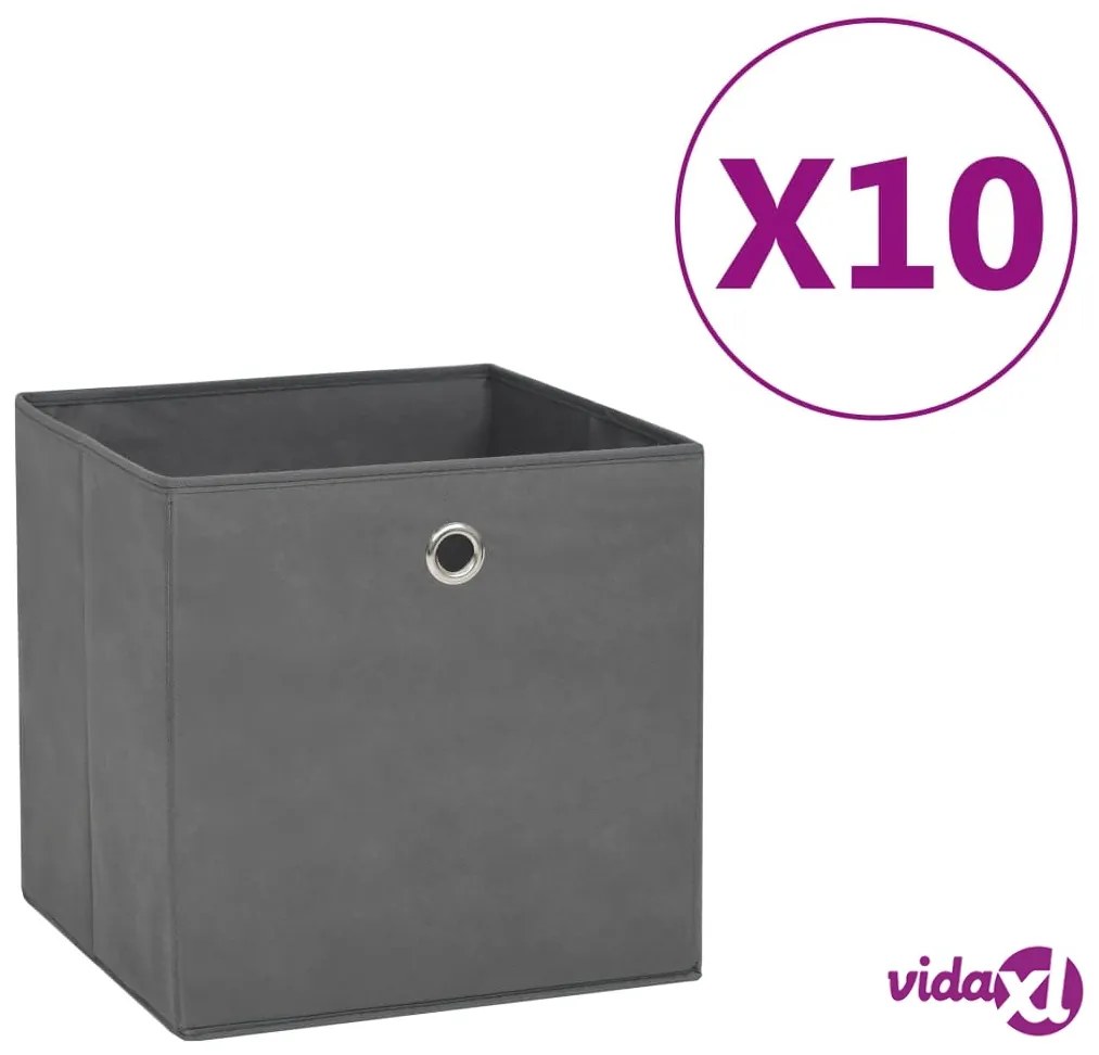 vidaXL Contenitori 10 pz in Tessuto non Tessuto 28x28x28 cm Grigio