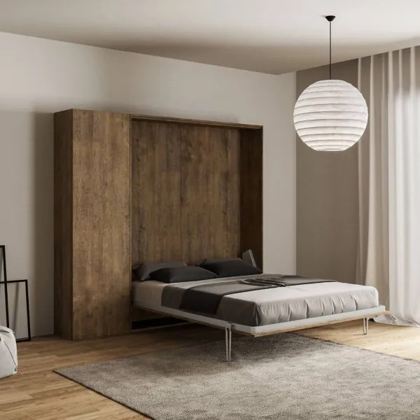 Letto francese a scomparsa 140 cm con colonna Noce KENTARO