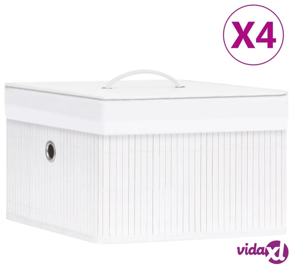 vidaXL Scatole Portaoggetti 4 pz in Bambù Bianche