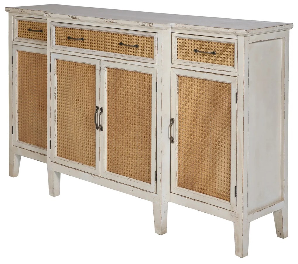 Credenza 4 ante e 3 cassetti in legno d'abete e paglia di Vienna