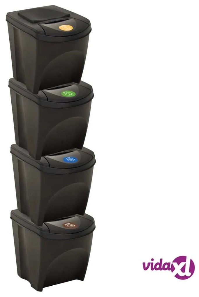 vidaXL Cestini per Rifiuti Impilabili 4 pz Antracite 100 L