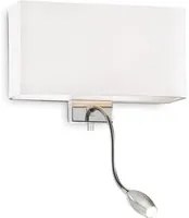 Applique Moderna Hotel Metallo Bianco E Cromo 2 Luci E27+Led 1,5W