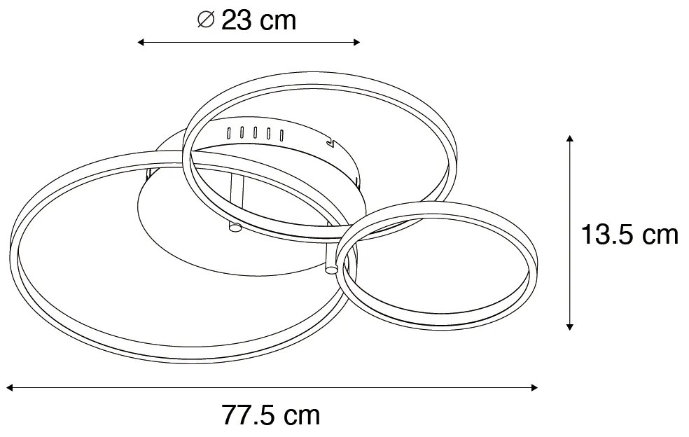 Plafoniera intelligente nera 3 luci con telecomando - Rondas