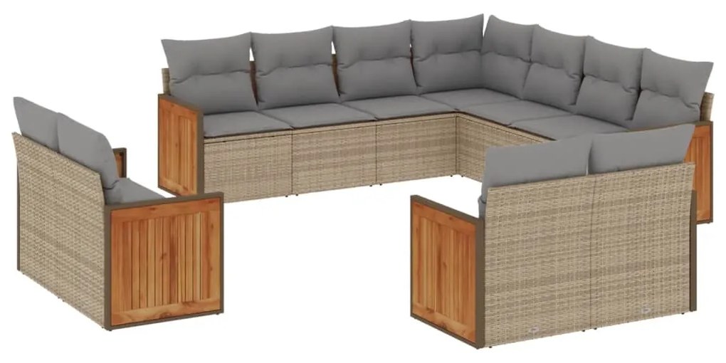 Set divani da giardino 11 pz con cuscini beige in polyrattan