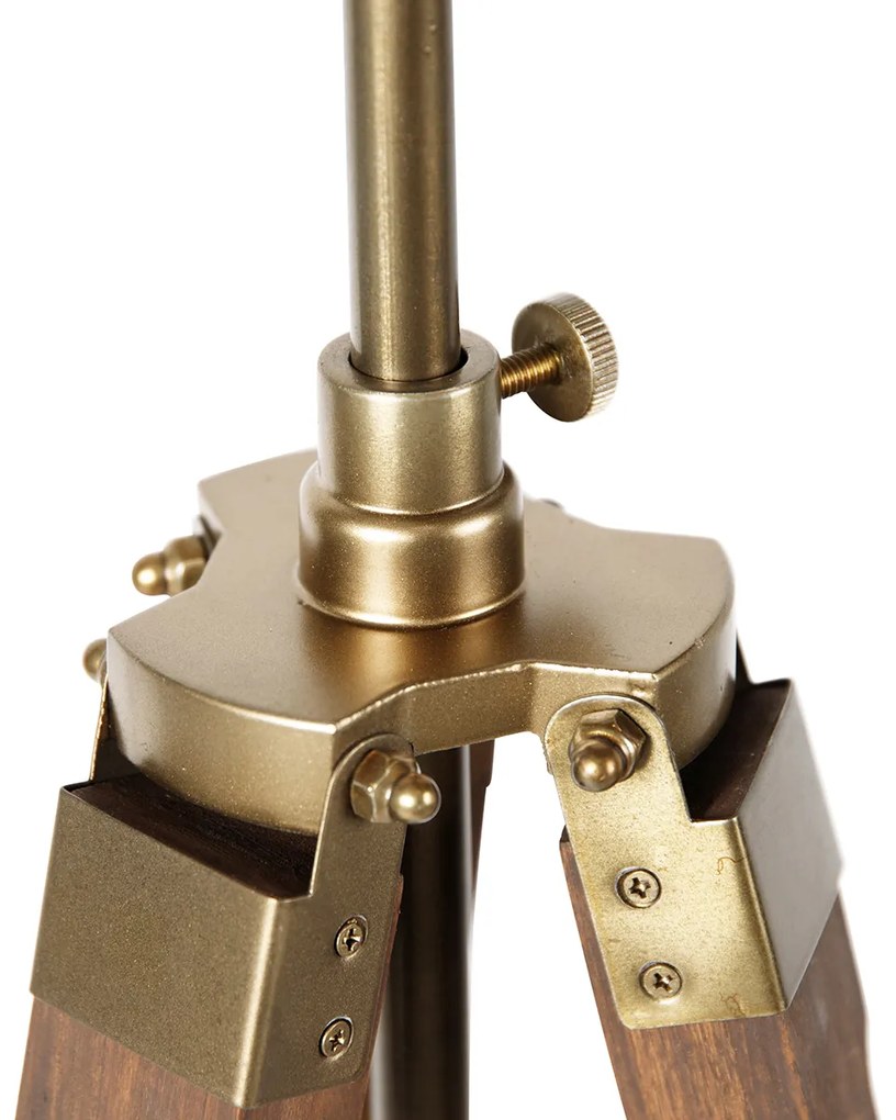 Lampada da terra a treppiede industriale bronzo con legno - Mangoes