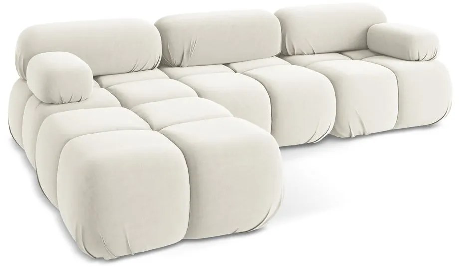 Divano angolare componibile bianco con rivestimento in velluto Lokua – Makamii