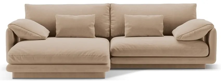 Divano angolare beige (con penisola a sinistra/con chaise lounge) con rivestimento in velluto Torino – Micadoni