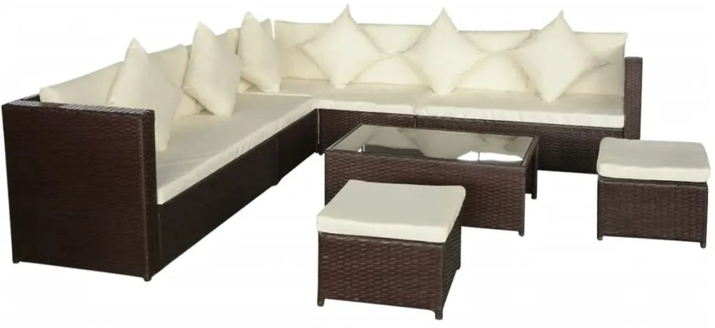 Set divani da giardino 8 pz con cuscini in polyrattan marrone