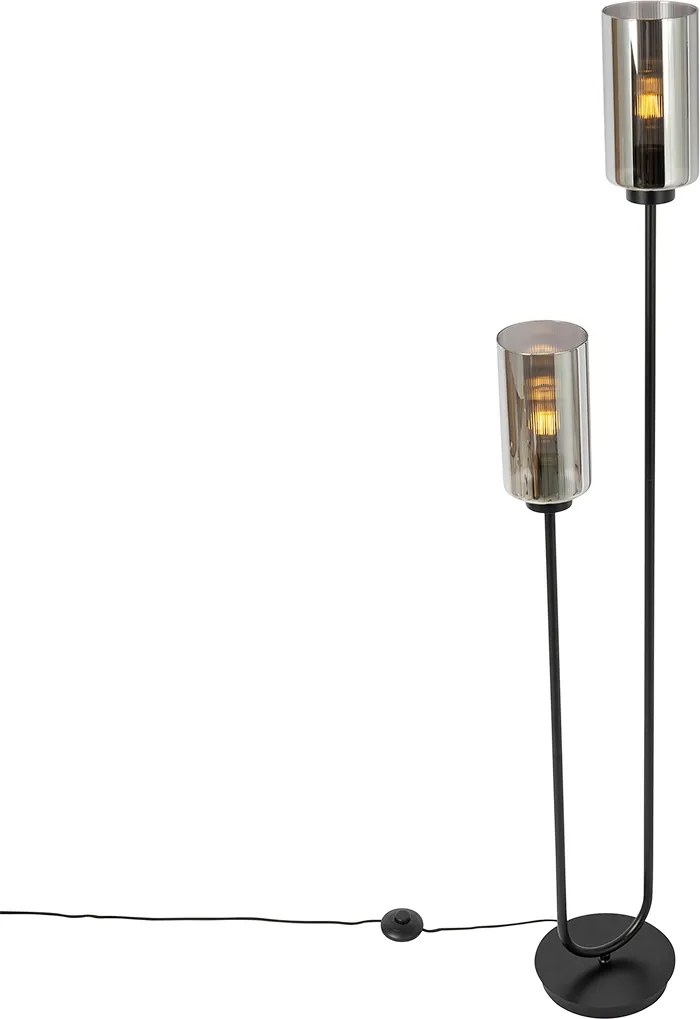 Lampada da terra smart nera con vetro fumé 2 luci incl. 2 Wifi ST64 - Laura
