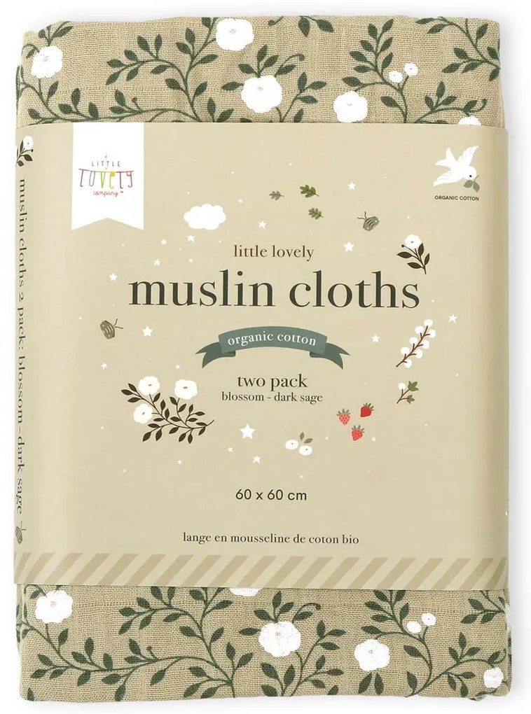 A Little Lovely Company - panni in mussola, blossom - dark sage - 2 pezzi