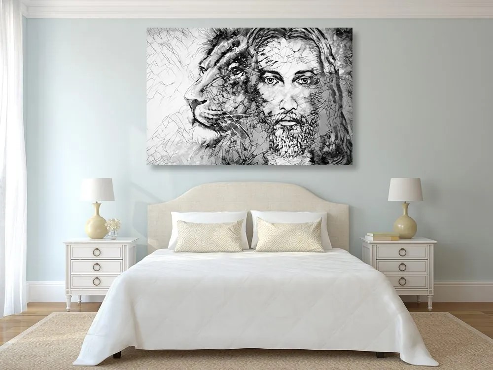 Quadro su tela – Onnipotente con leone in bianco e nero