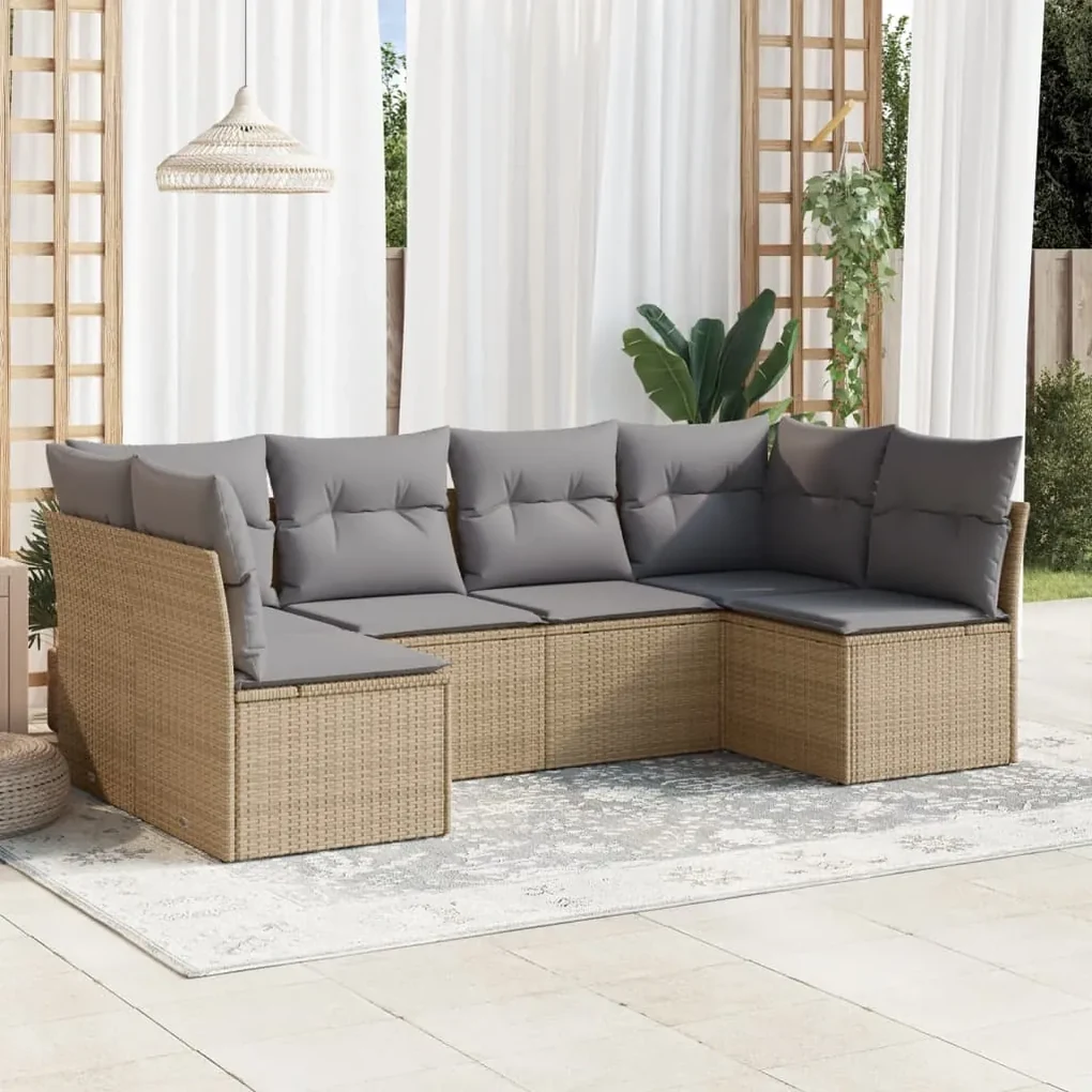 Set divano da giardino 6 pz con cuscini beige in polyrattan