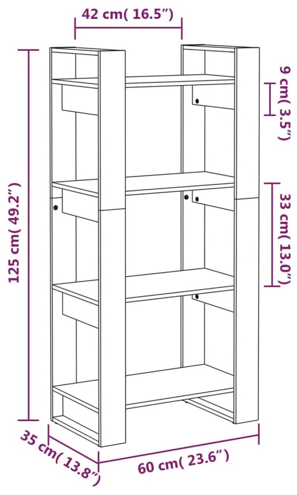 Libreria/Divisorio 60x35x125 cm in Legno Massello di Pino