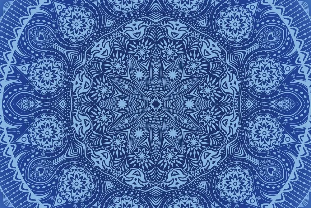 Quadro su tela – Mandala ornamentale con pizzo in blu