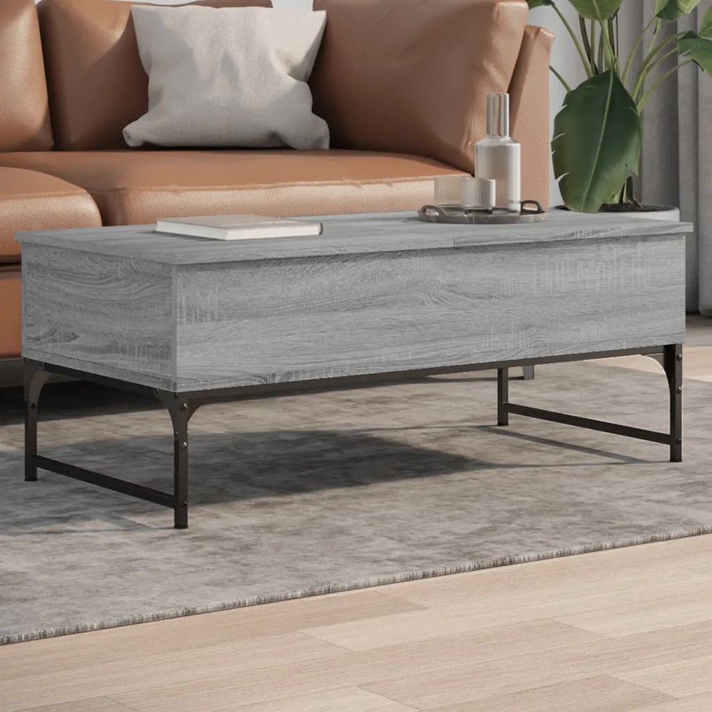 Tavolino salotto grigio sonoma 100x50x40cm multistrato metallo