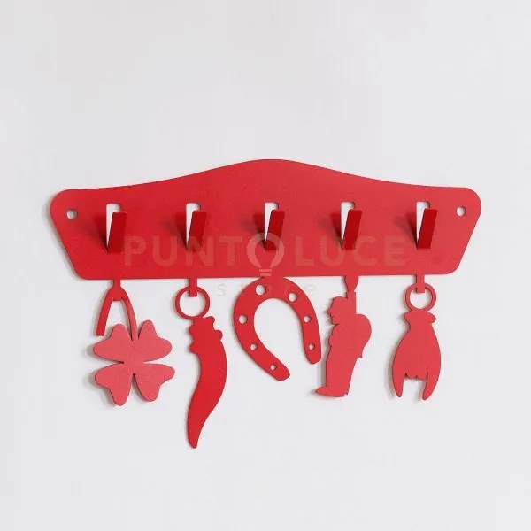 Portachiavi da muro moderno "tocca ferro" rosso