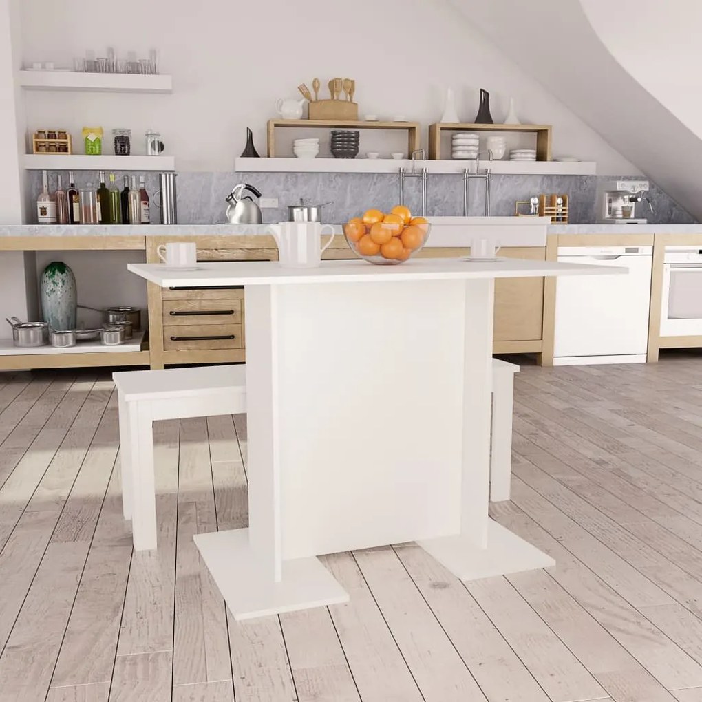 Tavolo Da Pranzo Bianco 110x60x75 Cm İn Legno Multistrato /