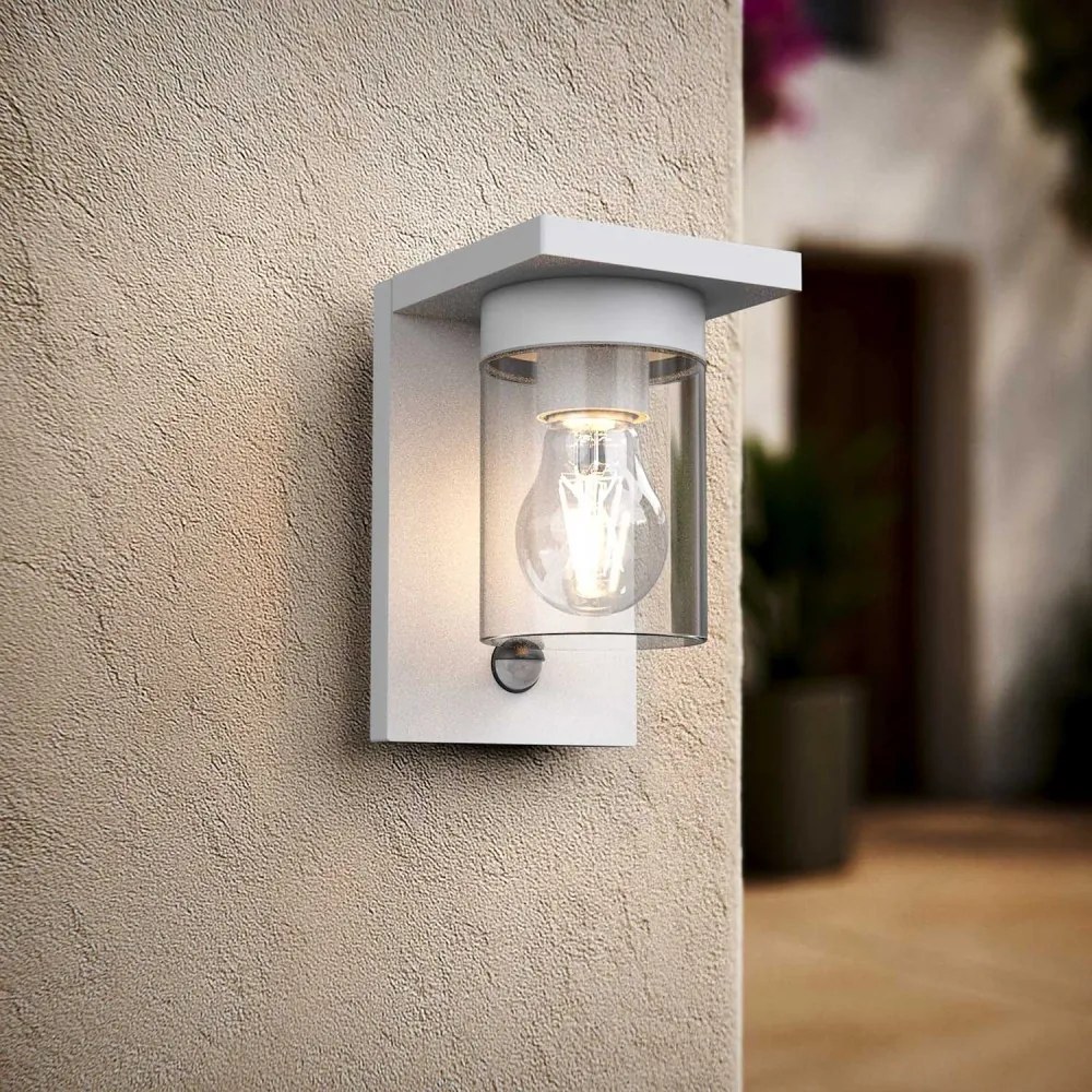 Applique Bianca IP54 con Base E27 e Sensore di Movimento - Serie RIGA Base E27