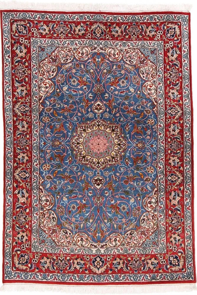 Isfahan Tappeto 140x210 Rosa (Iran) Annodato A Mano