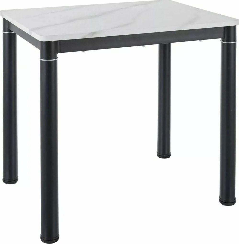 Tavolo Damar con piano in MDF effetto marmo bianco e struttura in metallo nero opaco – 80x60x75 cm