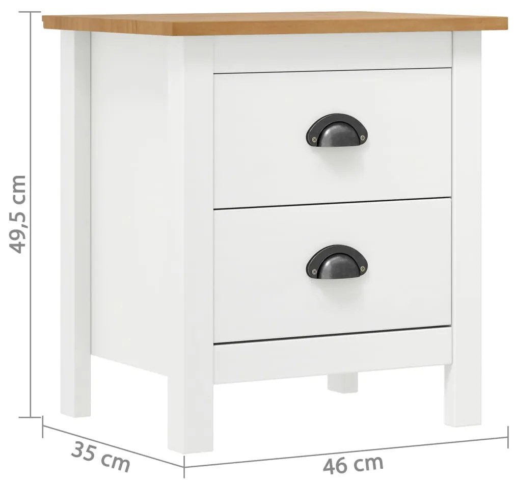 Comodino Hill Bianco 46x35x49,5 cm Legno Massello di Pino