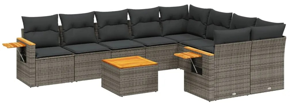 Set divano da giardino 10 pz con cuscini grigio in polyrattan