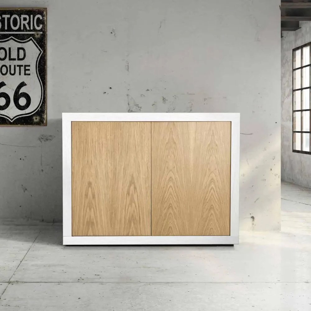 Credenza da 110 cm in legno rovere naturale e bianco spazzolato