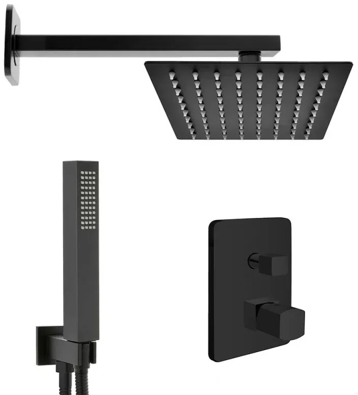 Kit doccia incasso con soffione 30x20 e set completo nero opaco Lotus
