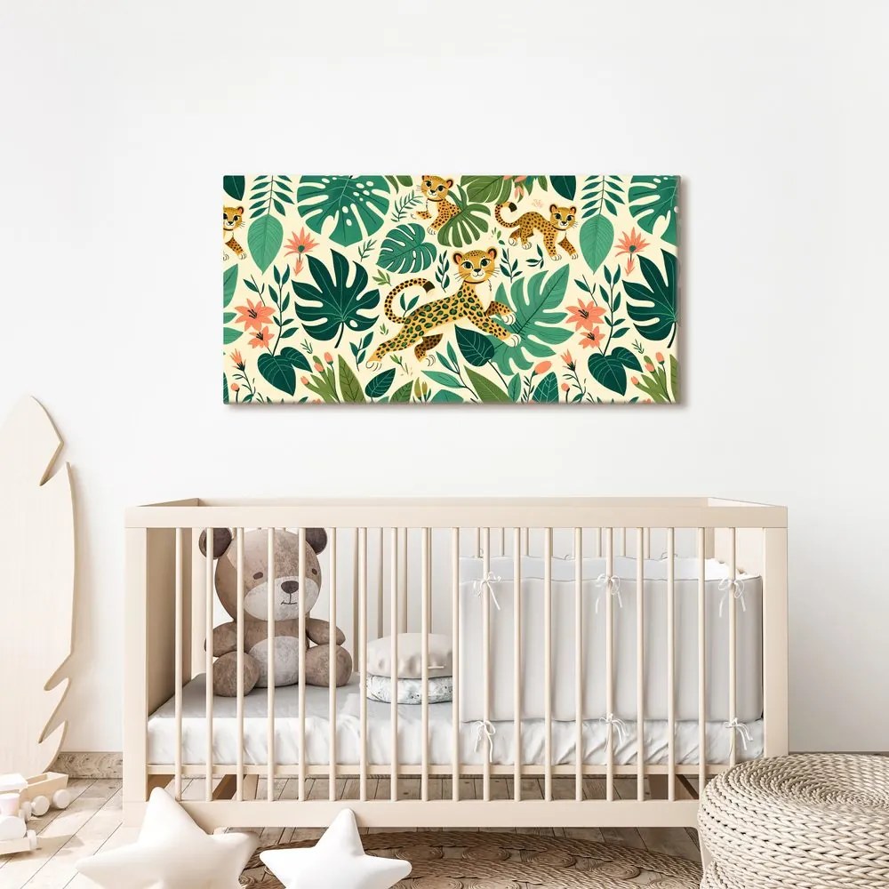 Quadro su tela – Ghepardi giocherelloni e foglie