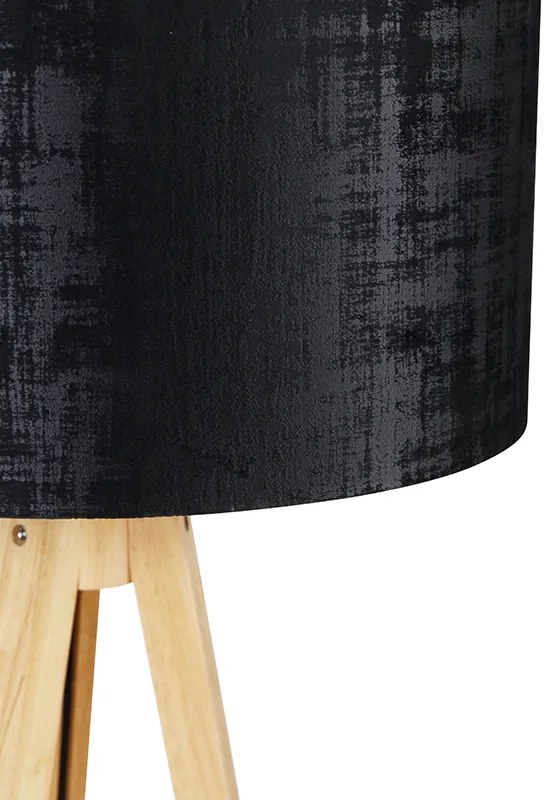 Lampada da terra in legno con paralume in tessuto nero 50 cm - Tripod Classic