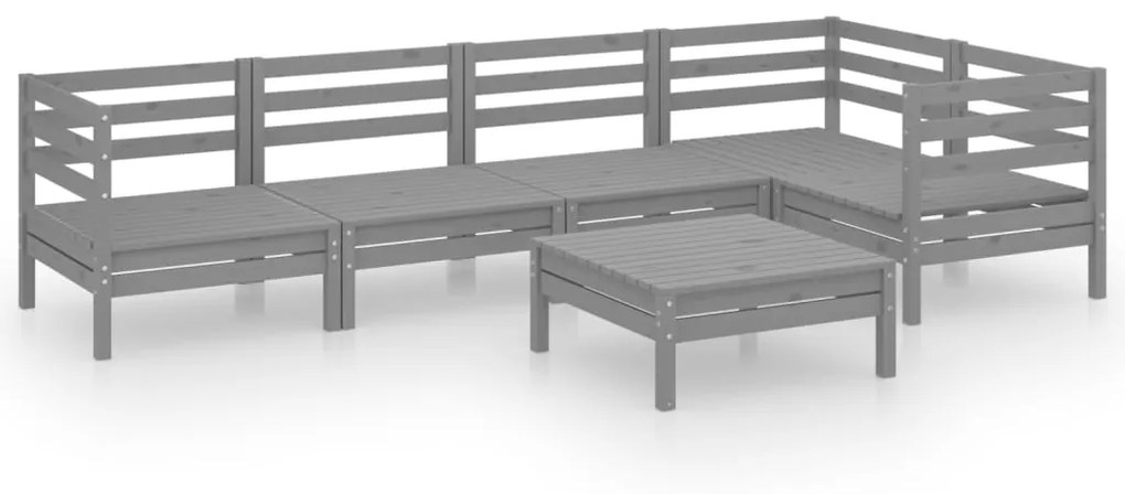 Set Salotto da Giardino 6 pz in Legno Massello di Pino Grigio