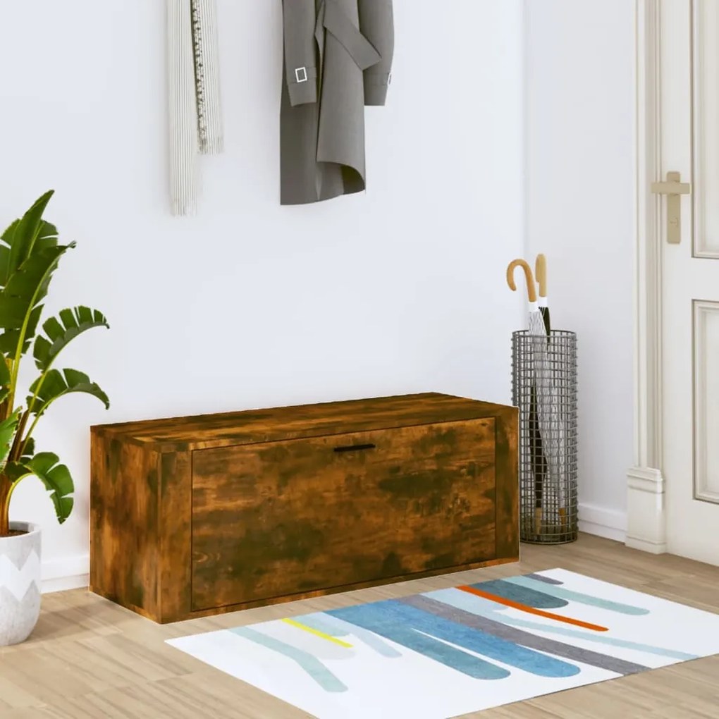 Scarpiera A Muro Rovere Fumo 100x35x38cm İn Legno Multistrato /