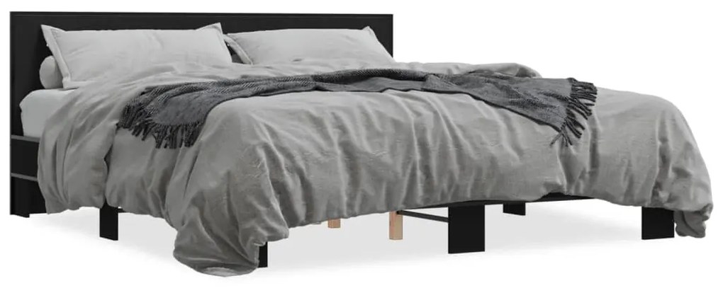 Giroletto Nero 180x200 Cm İn Legno Multistrato E Metallo /