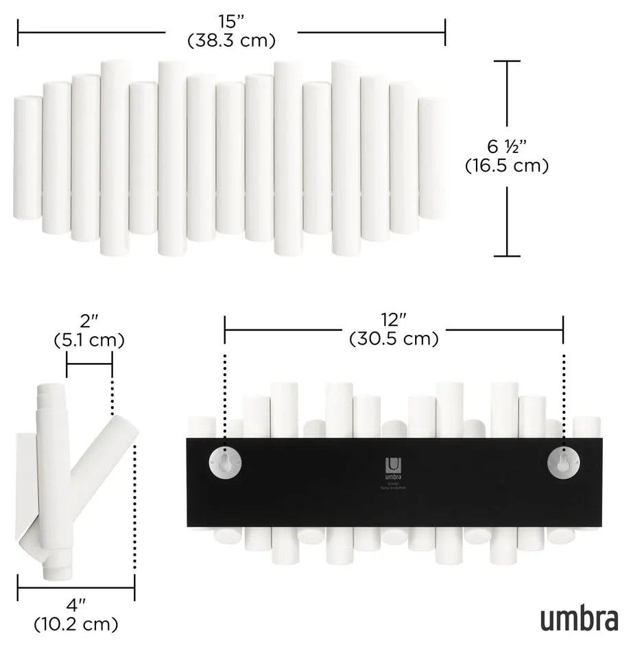 Appendiabiti da parete bianco in legno di pino Picket - Umbra