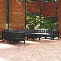 Set Divani da Giardino 11 pz con Cuscini Neri Massello di Pino cod mxl 43386