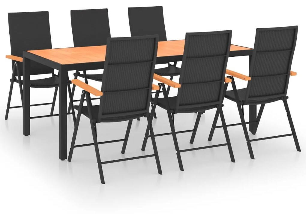 Set da pranzo da giardino 7 pz nero e marrone