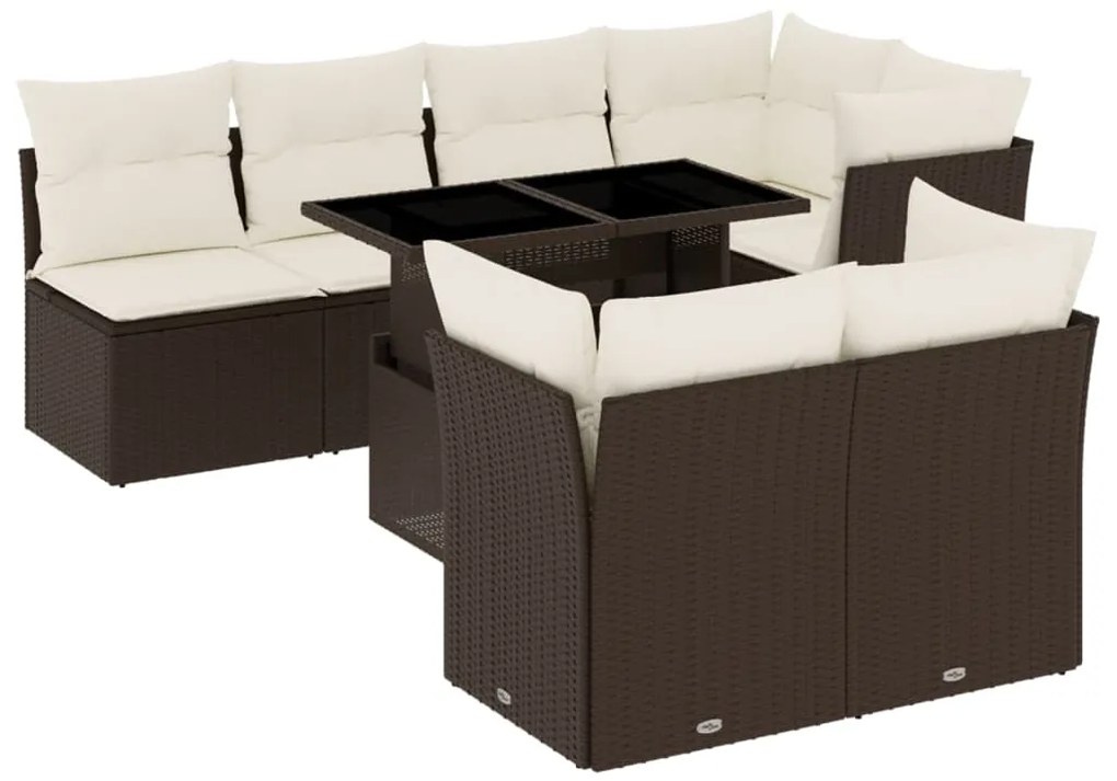 Set divani da giardino 8 pz con cuscini marrone in polyrattan