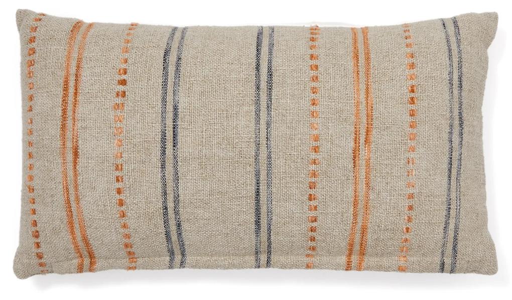 Kave Home - Federa cuscino Setic in lino a righe blu e arancione 30 x 50 cm