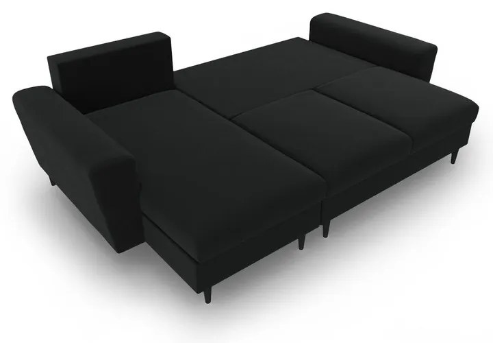 Divano angolare nero allungabile e con contenitore con rivestimento in velluto Kyoto – Cosmopolitan Design