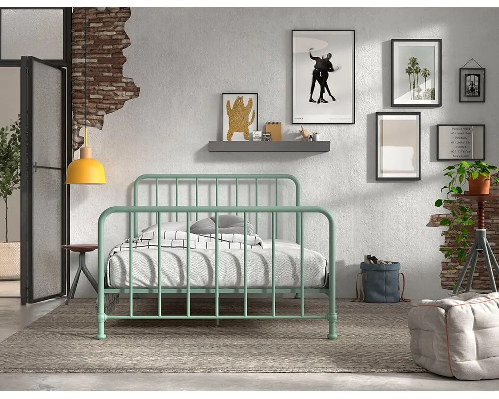 Letto singolo in metallo verde con griglia 140x200 cm BRONXX - Vipack