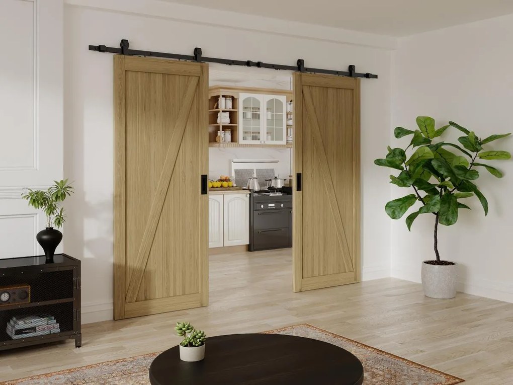 Porta scorrevole doppia con sistema esterno muro 2 x H205 x L93 cm in Legno e MDF Naturale chiaro - BALERMA