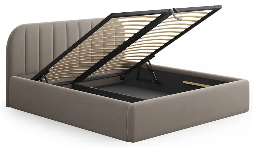 Letto matrimoniale imbottito marrone chiaro con contenitore con rete inclusa 180x200 cm Juno – Windsor &amp; Co Sofas