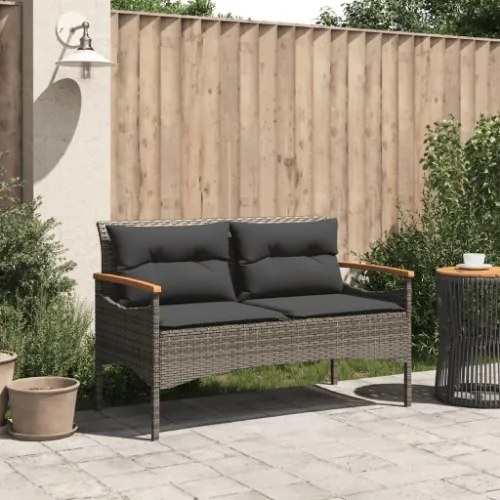 Panchina Giardino con Cuscini 116x62,5x74 cm Grigia Polyrattan